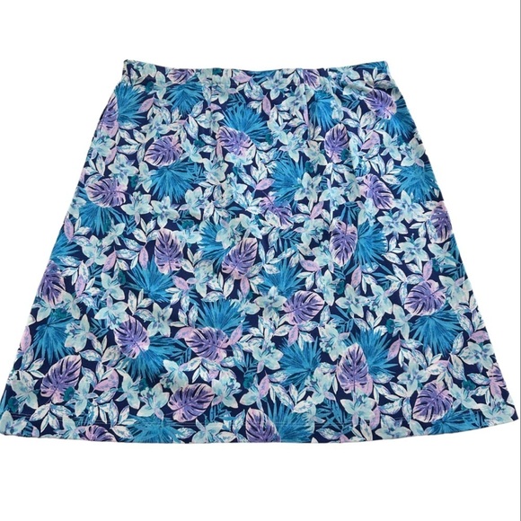 🌸2/$25 J.Jill Blue Purple Floral Leaf Print A-line skirt Pull-on with Pockets - Picture 4 of 8